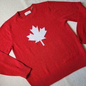 NWT Red Cotton Sweater Women's Size Small Long-sleeved White Maple Leaf Canada